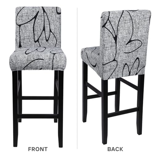 Image of SearchI Bar Stool Covers Set of 4, Stretch Washable Barstool Seat Covers, Counter Height Chair Covers for Kitchen Dining Room Cafe (Grey Flower)