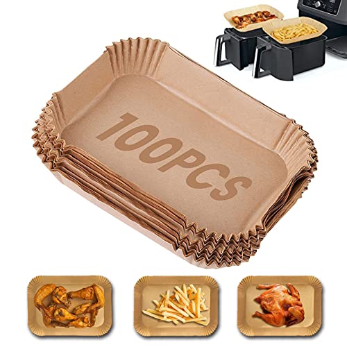 Papier Cuisson Air Fryer, Lot de 100 Papier Cuisson Air Fryer Paper Liner - Air Fryer Feuilles de Papier Compatibilité avec Ninja Dual - 8,7 Pouces Papier Parchemin Pour Friteuse à Air Cover