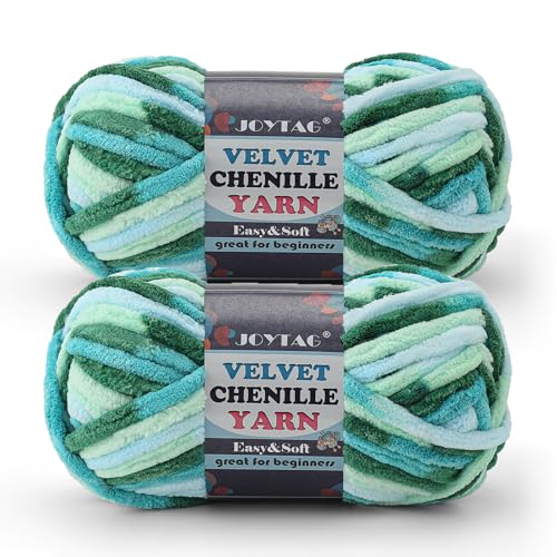 Image of 2 Pack Chunky Chenille Yarn for Crocheting and Knitting,Thick Bulky Plush Fluffy Velvet Soft Baby Blanket Crochet Chenille Yarn for Crocheting Blankets /Amigurumi /DIY Crafts(Green Tone