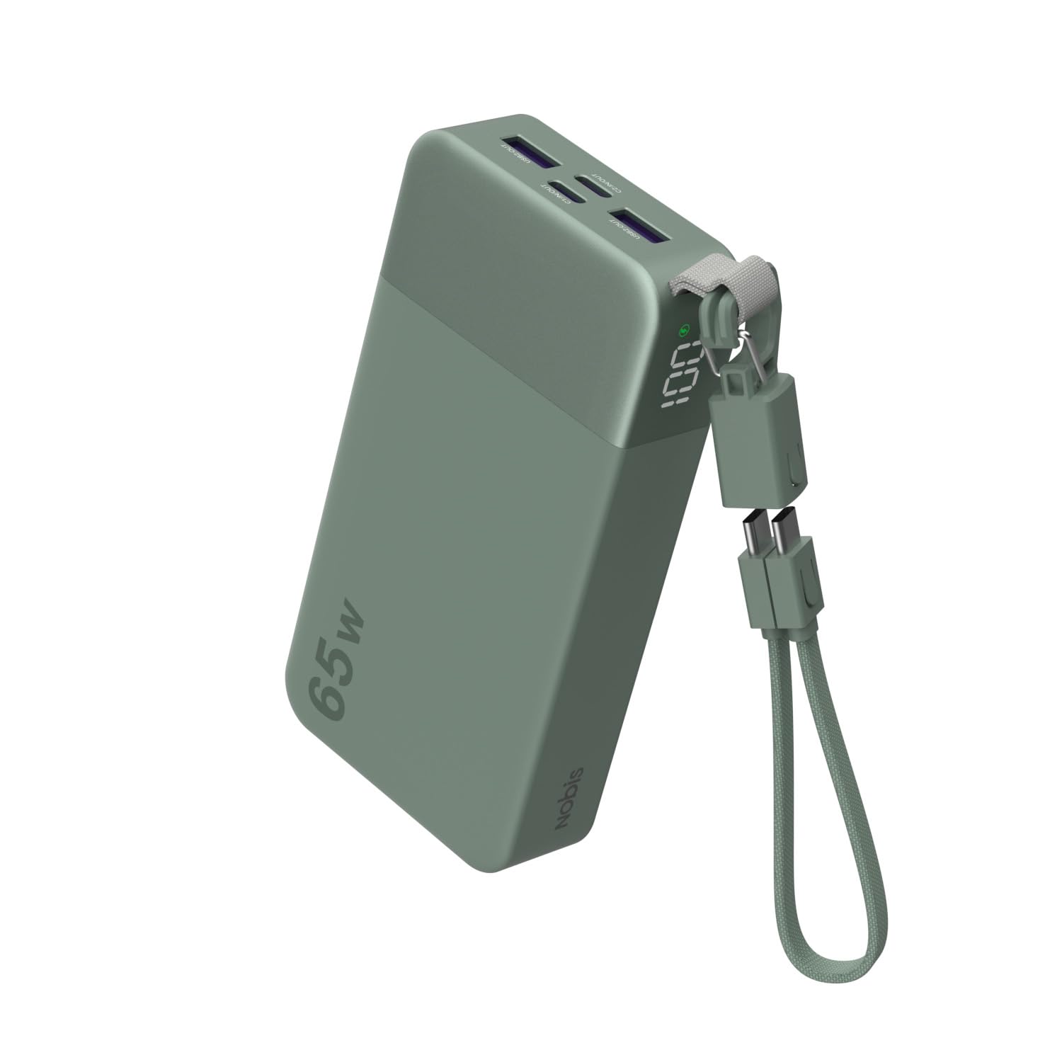 NOBIS 20000mAh Powerbank für Laptops, 65W PD Power Bank | mit Digitalanzeige & abnehmbarem C-zu-C-Kabel für Telefone, für Samsung-Tablets, Kopfhörer usw.