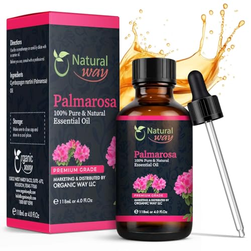 Palmarosa Essential Oil for Diffusers | Natural Aroma Oil for Home Fragrance Humidifier & DIY Candle Making Long Lasting Scent for Office Bedroom & Soothing Scent 4 Fl Oz (120 mL)