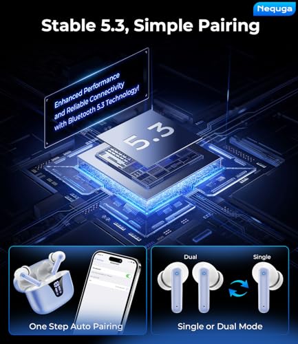 Image of Wireless Earbuds Bluetooth Headphones, 50H Playtime Ear Buds with Mic, LED Digital Display Charging Case, IPX7 Waterproof, Deep Bass Stereo, in-Ear Earphone for iPhone Andriod Phone - Arctic