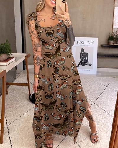 Image of Womens Summer Dresses Sleeveless Casual Sundress with Tie Straps Women's Maxi Beach Dress Vacation Outfits for Woman