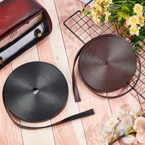 GORGECRAFT 5M Long Double Sided Leather Strips 12mm Wide Black Imitation Leather Strap 2mm Thick Flat Cord Hand-stitched Edge PU Threads Strings for DIY Crafts Handle Wrap Belt Jewelry Making - Image 4