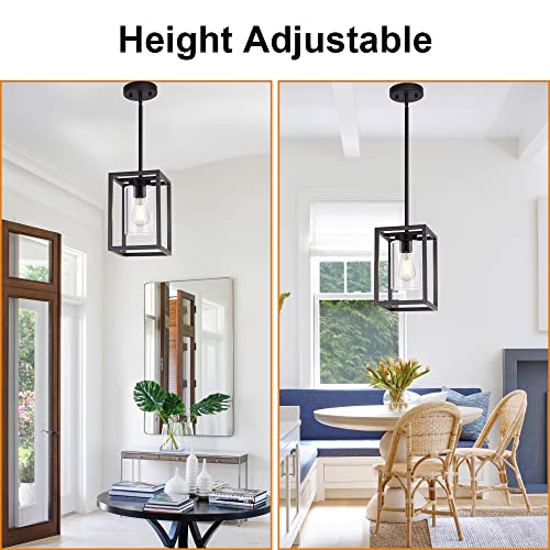 Image of 1 Light Farmhouse Pendant Lighting Black Cage Chandelier Glass Shade Contemporary Modern Kitchen Island Lights Fixtures Ceiling Hanging Dining Room Living Room