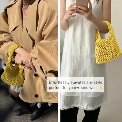 Image of Mini Clutch Handbag Fishing Net Bucket Bag Cotton Rope Crochet Drawstring Woven Beach Bag Small Tote for Women Girls