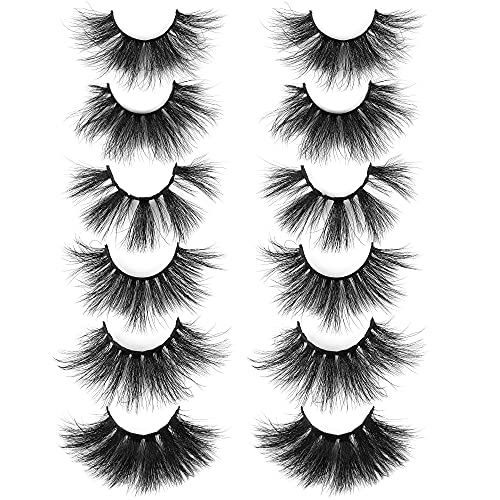 25MM Mink Eyelashes Long Dramatic Eyelashes Full Fluffy False Eyelashes Pack Soft Natural Lashes 6 Pairs Siberian Mink Lashes Wholesale Wtvane Lightweight Wispy 3D Lashes Bulk