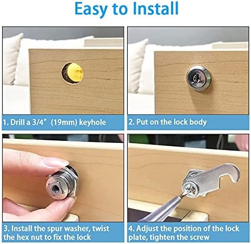 Miniatura 6 de Cerradura de leva para gabinete, cerraduras de leva iguales con llave de 1 pulgada (0.984 in), caja de herramientas para cajón, caja de