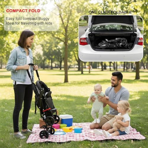 Image of Baybee Stroller Baby for Boy & Girl 0 to 3 Years | Foldable Strollers with Canopy, Parent Handle, 2-Position Adjustable Seat, 2-Point Safety Belt | Travel Pram for Kids (Black)