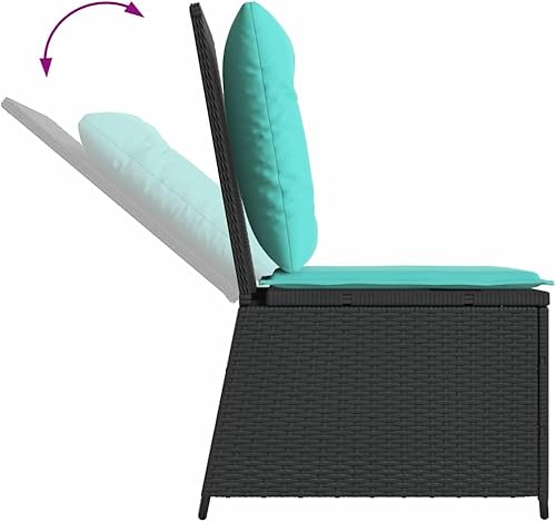 Miniatura 9 de Single Reclining Garden Sofa Black Poly Rattan Adjustable Backrest Modern Outdoor Patio Furniture Set Weather Cushion 20.5 inch Seat Ergonomic