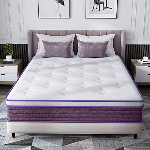 cheap full size box spring - 10 Inch Innerspring Hybrid Mattress, Motion Isolation Individually Wrapped Pocket Coils Mattress, REGOSS Full Size Mattress in a Box, Foam and Spring Mattress for Pressure Relief, Purple