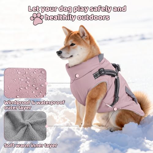 ZoneYan Hundejacke Winterweste Jacken, Warme Reflektierend Hundemäntel mit Geschirr Wasserdicht, Hundekleidung Winter, Hundepullover für Kleine und Mittelgroße Hunde & Welpen, XL