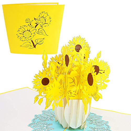 PopLife Sunflower Bouquet Pop Up Mother's Day Card - 3D Anniversary Pop Up, Happy Birthday, Thank You, Valentine's Day Gift - for Mom, for Daughter, for Wife, for Grandma, for Stepmom