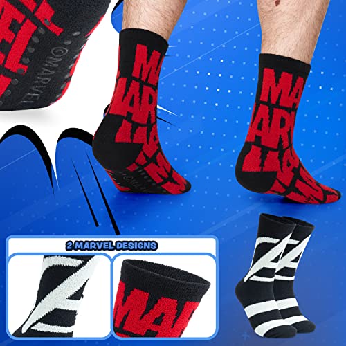 Marvel Avengers Slipper Socks Mens Teens Fuzzy Non Slip Socks Warm Bed Socks, Pack of 2, Gifts for Him3