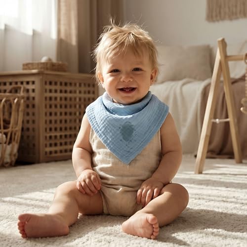 Image of Muslin Receiving Blankets, Neutral Blanket Swaddling for Newborn Boys and Girls, 5 Pack Breathable and Skin-Friendly Swaddle Wrap for Infant Baby (Blue Dinosaur)