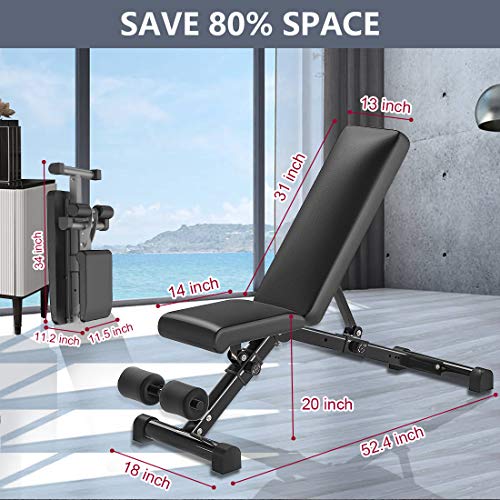MANERSON Adjustable Weight Bench Full Body Workout Foldable Incline Decline Exercise Bench for Home Gym Weightlifting and Strength Training