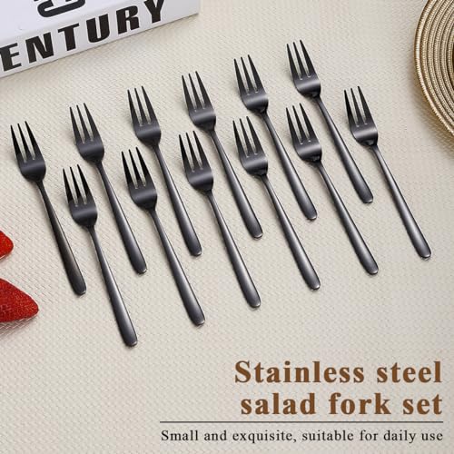 Kyraton Black Dessert Forks 12 Pieces 15.6cm Stainless Steel Cake, Tea, Fruit, Pastry Cutlery Set, Dishwasher Safe - Image 3