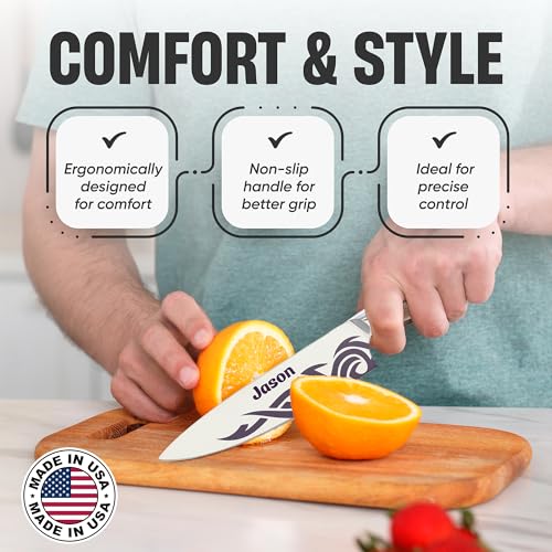 Image of Personalized Chef Knife-Stainless Steel Blade, Tribal Engraved Design, Custom Name Option Professional Kitchen Knife for Chefs & Home Cooks