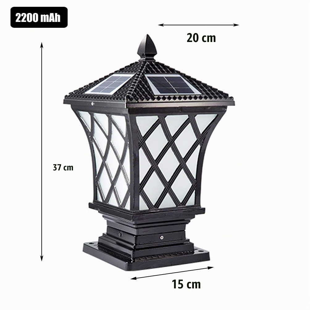 ACMHNC Retro Lámpara de Jardín Solar, LED Faros de Columna Antiguo Post Cap Lights IP65 Vintage Farola de Exterior 2200 Mah Luces de Camino Aluminio Lámpara de Columna Para Patio Paisaje,37Cm,Negro