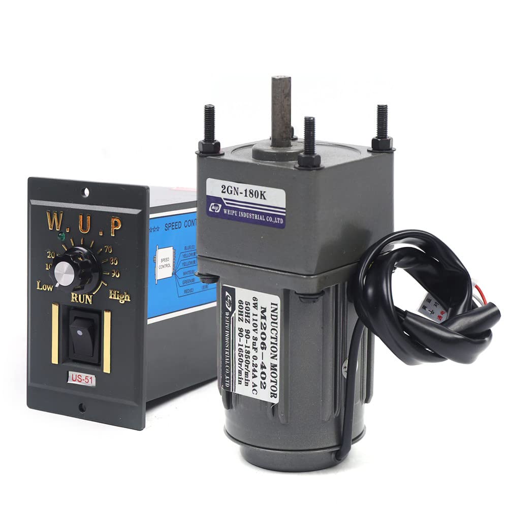 Eapmic 110V AC Gear Motor with Speed Controller, Variable Speed Gear Motor Single-Phase High Torque Adjustable Gear Reduction Motor 0-7.5RPM 6W 180K(Reduction Ratio 1:180)