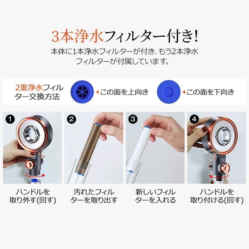2024最新型 シャワーヘッド 節水 高水圧 塩素除去 3段階モード 新生活 応援 マイクロバブル シャワー 美髪 無段階水圧調整