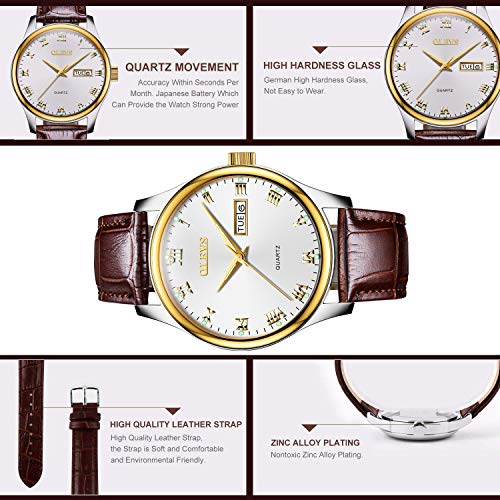 Image of OLEVS Women's Business Dress Watches for Ladies Female Brown Leather Strap Small Face Dress Analog Quartz Wrist Watch with Calendar Day Date Waterproof Luminous Gift Classic Casual Retro Band