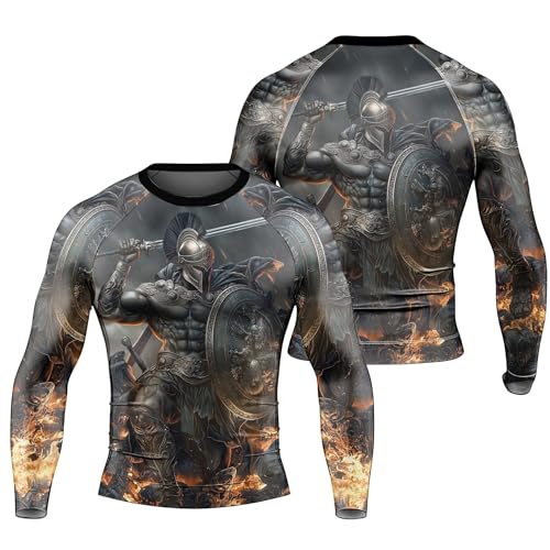 Spartan Guardian Men's Rash Guard Long Sleeve BJJ Rashguard for Men Jiu Jitsu Rash Guard Tight Compression Shirt
