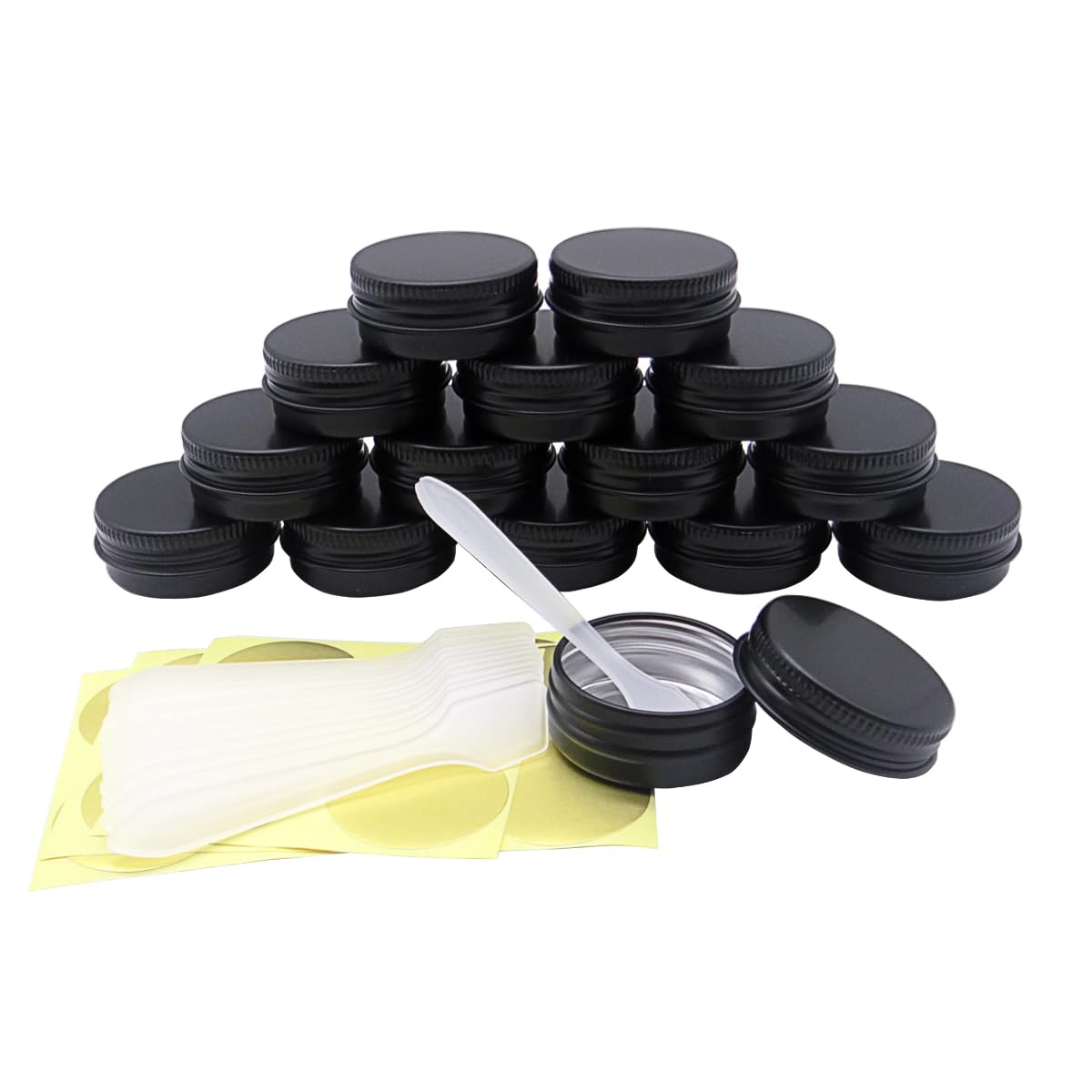 15 Pack 15g Travel Size Aluminum Tins, 15ml Black Metal Tin Cans 1/2 oz Containers with Screw Lid for Makeup Samples, Nails, Lip Gloss Balm, Salve, Slime, Spices, Candy, Paints, Candle, Tea