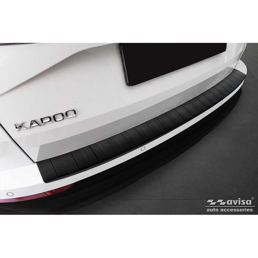 Avisa Matt Black Stainless Steel Rear bumper protector compatible with Skoda Karoq Facelift 2022- + Sportline Facelift 2022- 'Ribs'