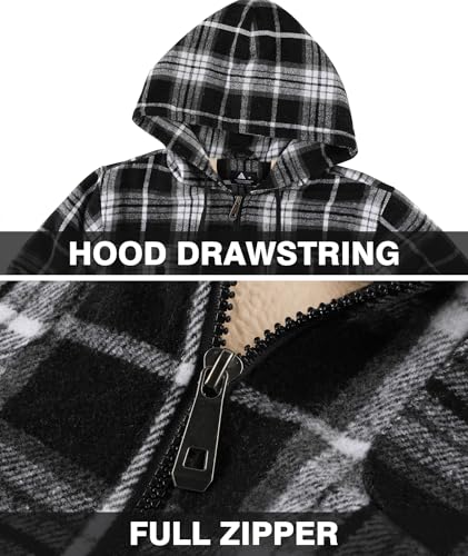 Image of Mens Plaid Hoodies Winter Zip Up Fleece Jacket Sherpa Fleece Lined Warm Flannel Jacket Coat