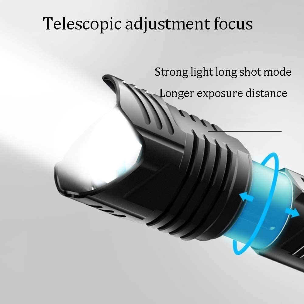 Torcia a LED, USB Ricaricabile Impermeabile Ultra Luminoso Flash Torcia 4 modalità di Illuminazione per Campeggio all'aperto Escursioni in Bicicletta