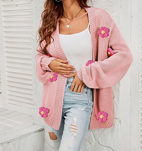 Image of Womens Y2K Cute Cardigan Sweaters Open Front Cropped Flower Knit Jacket Vintage Preppy Aesthetic 90s Clothes Kawaii Sweater