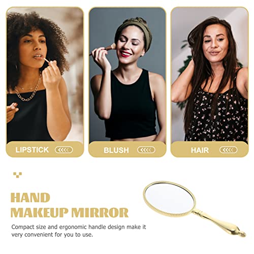 Minkissy Vintage Mirror, Cosmetic Hand Metal Mirror Portable Travel Makeup Golden Mirror For Women #TOP6