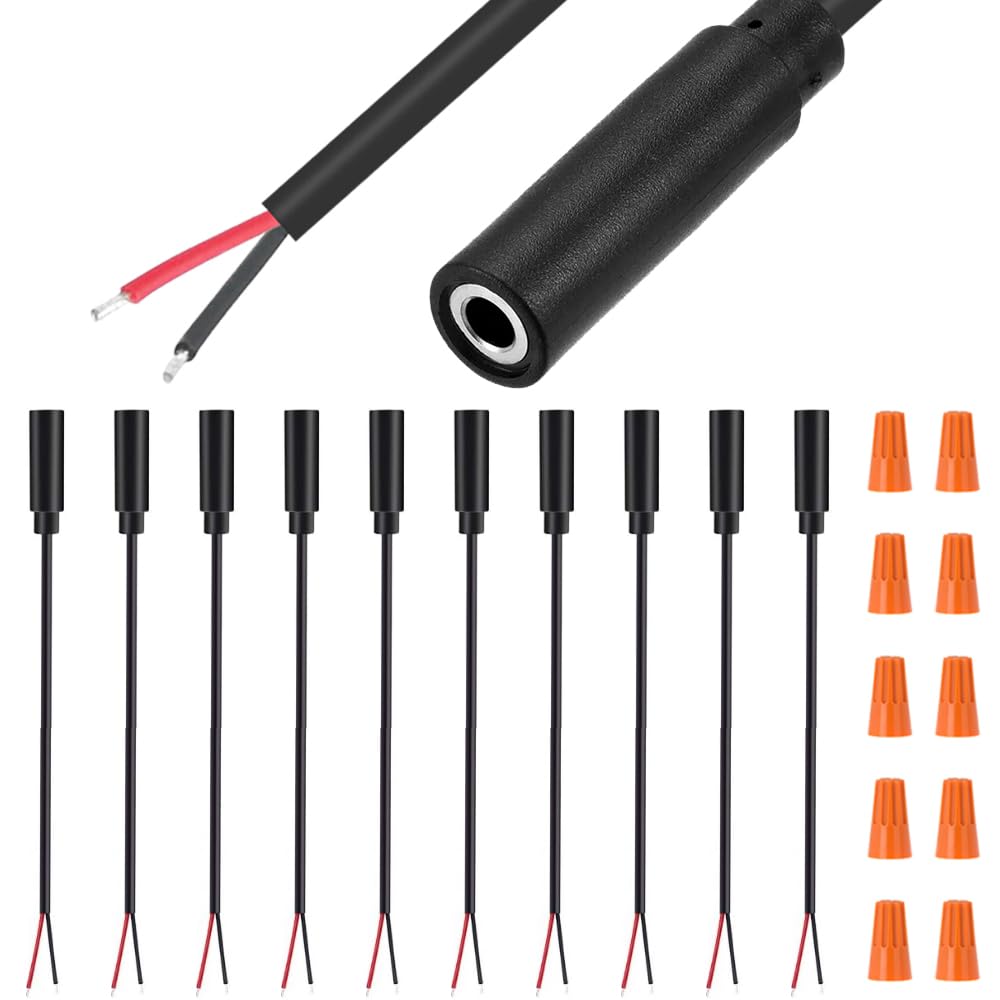 10-Pack 3.5mm Female To Bare Wire Audio Connectors - 1/8 TS Mono Jack To Open End Cables