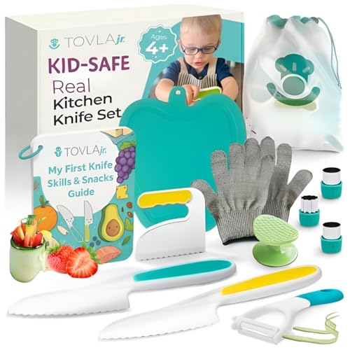 Image of Tovla Jr. Ultimate Montessori Kids Cooking Gift Set – Real Knife, Chopper, Safety Gloves, Peeler, Cutters, Cutting Board & Recipe Cards – Ages 4–10
