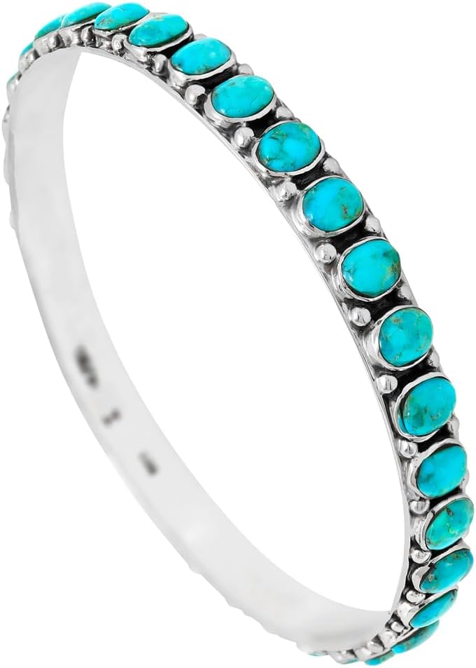 Turquoise Network Stackable 925 Sterling Silver Bangle Bracelet Genuine Gemstones & Gemstones