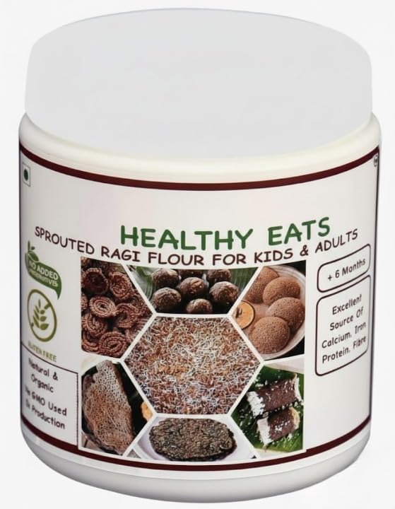 Organic Sprouted Ragi Flour for Kids & Adults In Food-Grade Container 400 gms (+6 months)