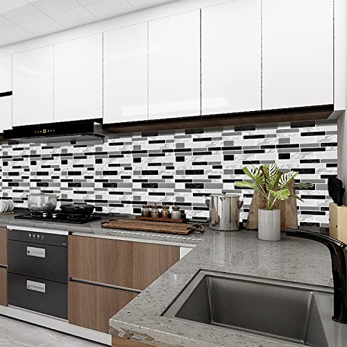 Erzaa 10-Sheet 3D Wall Decorative Peel And Stick Tile 12X12 Inches Marble Strips And Metal Brushed Shapes For Kitchen Bathroom Backsplash (Marble Black) #TOP5