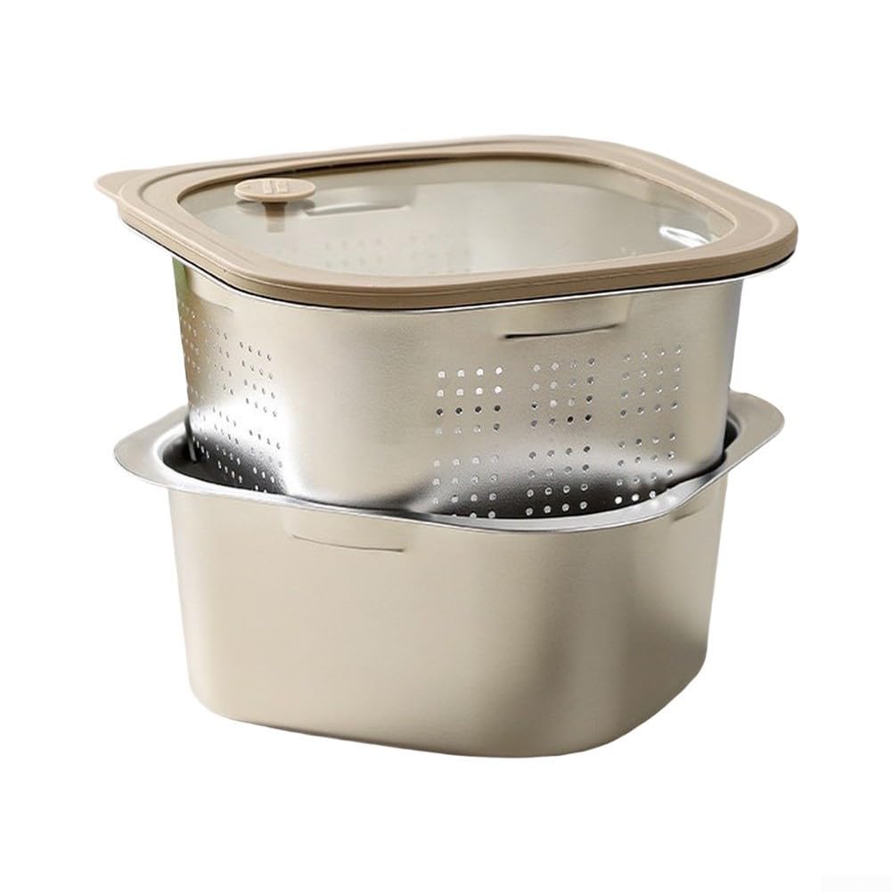 304 Passoire carrée en acier inoxydable avec couvercle double couche passoire pour légumes pâtes riz 20 x 20 cm (8,5 cm)