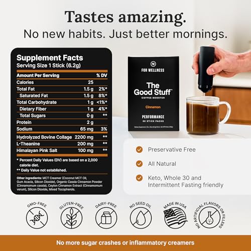 Image of The Good Stuff | Cinnamon Coffee Booster | Healthy Coffee Creamer for Focus & Energy | Keto, Non-Dairy Creamer Powder with MCT Oil, Collagen & L-Theanine | 30 Servings
