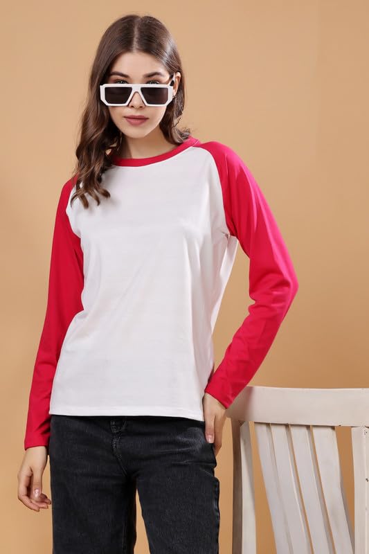Image of London Hills Women's polyester Regular Fit Raglan Tshirts || Raglan Sleeve Tshirt || Full Sleeve t Shirt || Raglan Tops|| Regular Tshirt