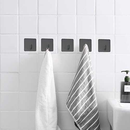 Miniatura 5 de FOTYRIG Ganchos adhesivos negros para toallas, ganchos de pared para colgar toallas, ganchos de pared de acero inoxidable para colgar baño, cocina
