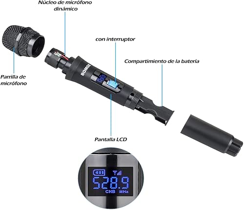 Miniatura 7 de Sistema de micrófono inalámbrico, BOMGE Pro 4 canales inalámbrico con cuatro micrófonos de mano, frecuencia fija, largo alcance de 200 pies, ideal