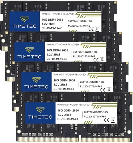 Timetec 64GB KIT(4x16GB) DDR4 2666MHz (DDR4-2666) PC4-21300 (PC4-2666V) Non-ECC Unbuffered 1.2V CL19 2Rx8 Dual Rank 260 Pin SODIMM Laptop Notebook PC Computer Memory RAM Module Upgrade