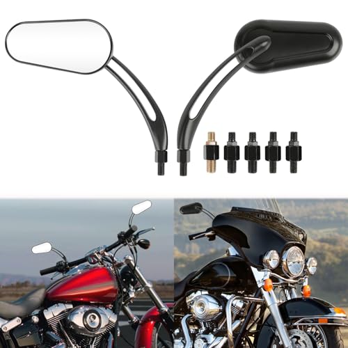 DREAMIZER Schwarz Motorradspiegel, 8 mm/10 mm Ovale Form Upgrade-Motorrad-Rückspiegel, kompatibel mit Bobber ATV Street Bike Cruiser Chopper