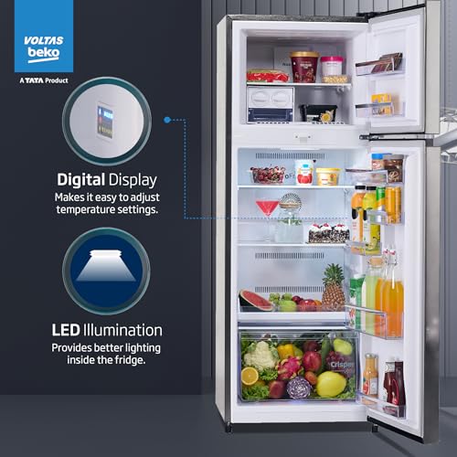 Image of Voltas Beko, A Tata Product 283 L, 2-Star Double Door Frost Free ProSmart Inverter Refrigerator with NeoFrost Dual Cooling Technology (RFF334C / 2WPV100RXID, Hairline Silver)