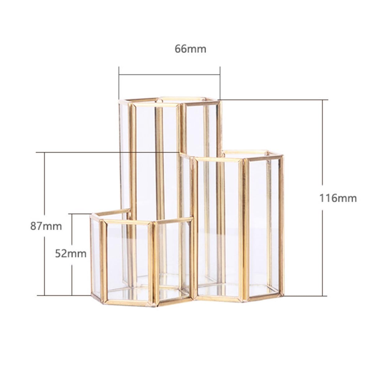 Sechseckiger Stiftehalter aus Glas, Goldfarben, für Schreibtisch