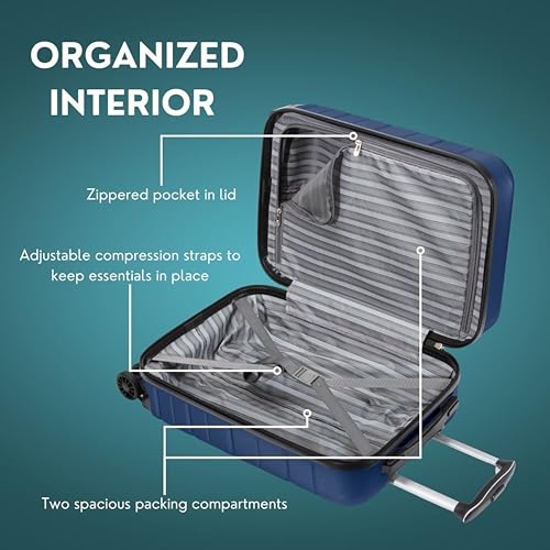 Skyway Epic 2.0 Hardside Lightweight and Durable ABS Shell Luggage, Spacious with 4-Wheel Spinners, Comfort Grip with Telescoping Handle, Men and Women, Royal Blue, 2-Piece Set (20,28)3