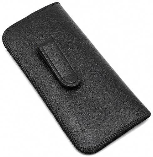 Image of Calabria Soft Slip-In Glasses Case with Pocket Metal Clip Black for Men /Women Synthetic Leather Felt Lining 6.5 inchx3 inch - 100PACK