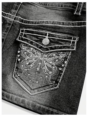 WDIRARA Women's Low Rise Butterfly Embroidery Bodycon Mini Denim Skirt Y2k Jean Skirt3